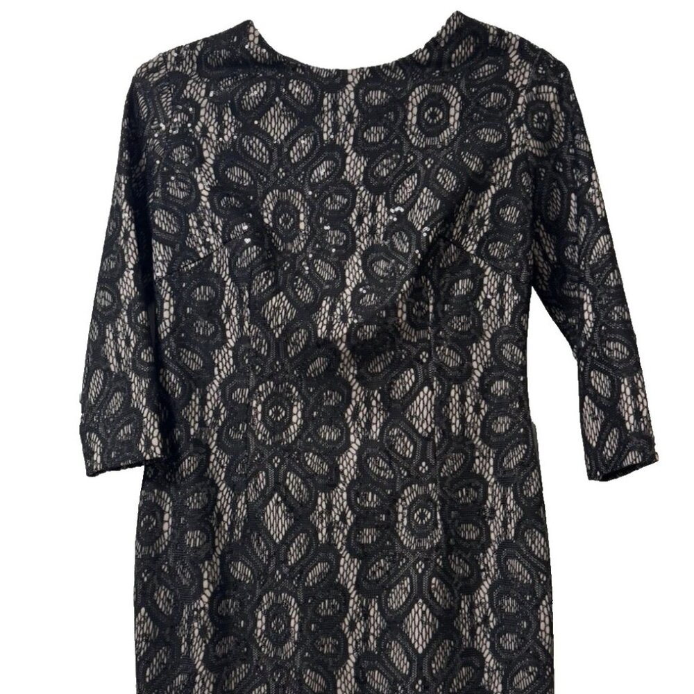 NWT ALEXIA ADMOR Elegant Black/Nude Floral Lace Overlay Sheath Dress size S